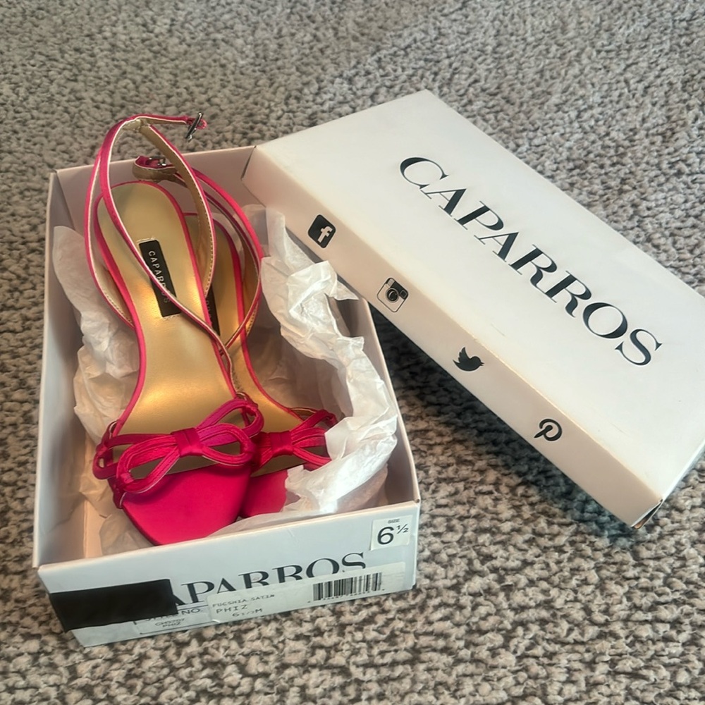 Caparros Fuchsia Satin Pink Strap Heels